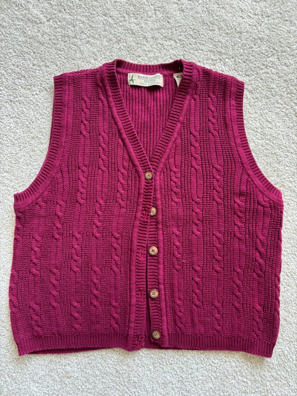 Vintage Cable Knit Sweater Vest Cottage core Costal Grandma Maroon Size Medium
